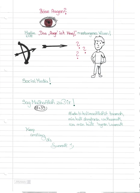 Handschriftliche Notiz: Böse Augen und Social Media