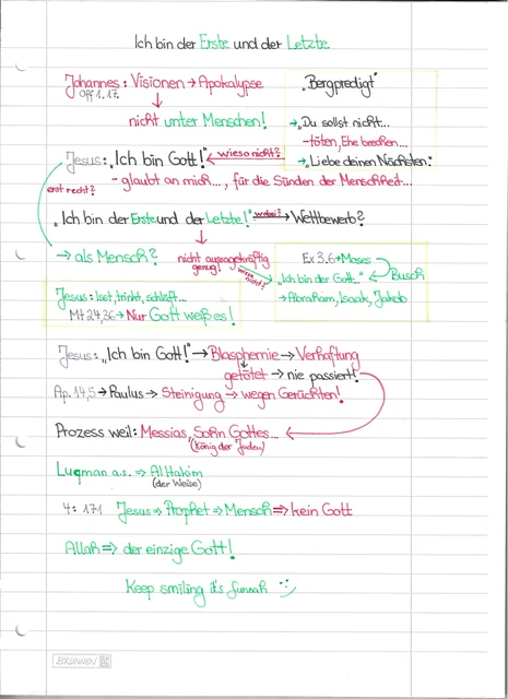 Handschriftliche Notiz: Jesus als Prophet und Mensch