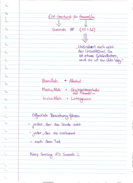 Handschriftliche Notiz: Eid-Geschenk für Freund/-in