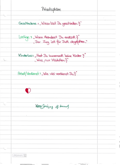 Handschriftliche Notiz: Privatsphäre respektieren