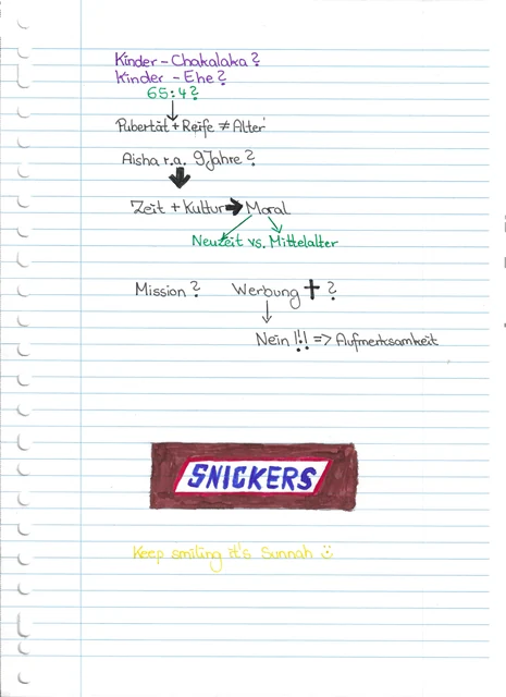 Handschriftliche Notiz: Kinder-Ehe: Reife, Moral und Aufmerksamkeit