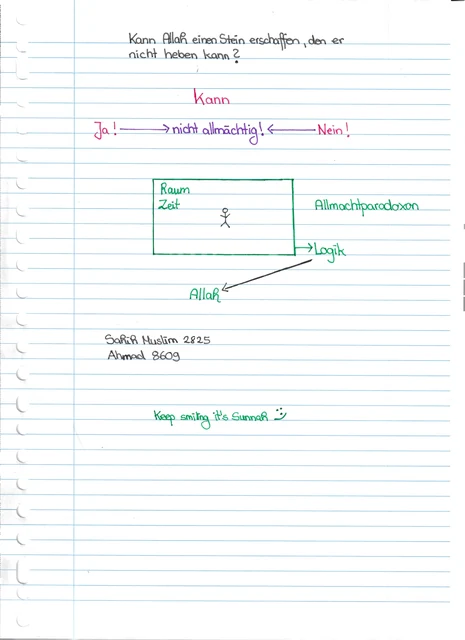 Handschriftliche Notiz: Das Allmachtparadoxon: Stein und Logik