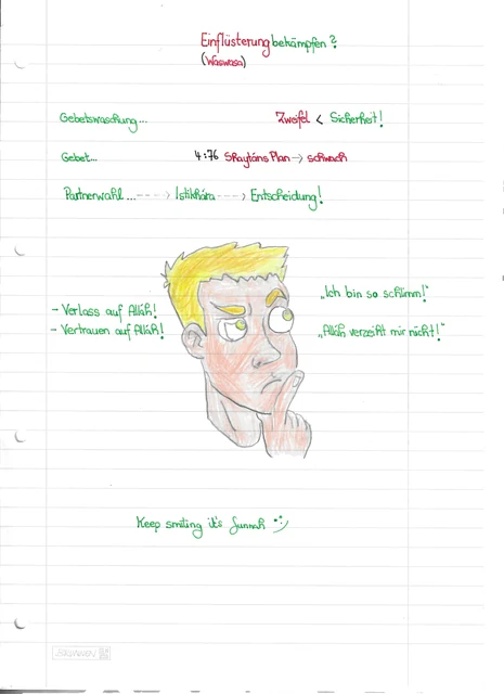 Handschriftliche Notiz: Einflüsterung bekämpfen
