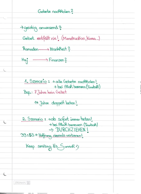 Handschriftliche Notiz: Gebete nachholen