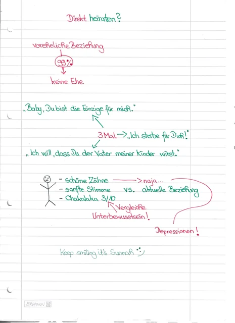 Handschriftliche Notiz: Direkt heiraten?