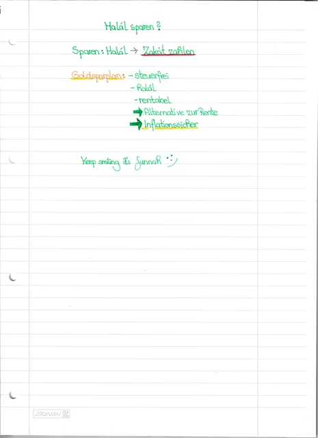 Handschriftliche Notiz: Halal sparen mit Geldsparplan