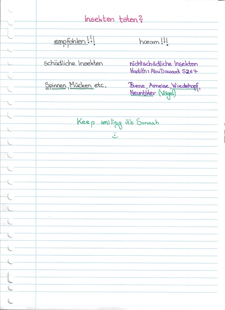 Handschriftliche Notiz: Insekten töten?