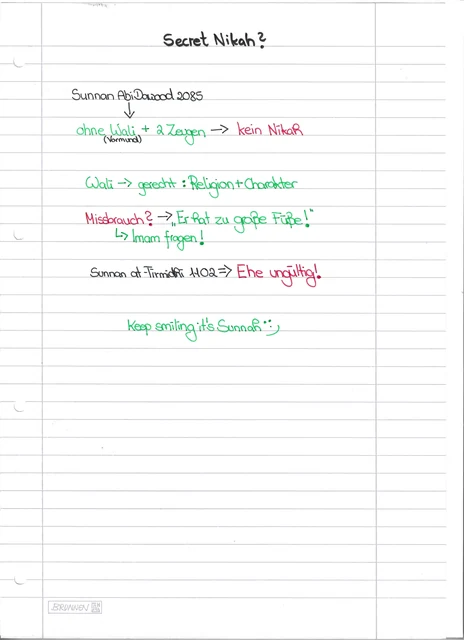 Handschriftliche Notiz: Secret Nikah?