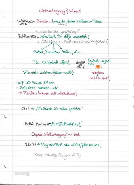 Handschriftliche Notiz: Weltuntergang: Wann und welche Zeichen?