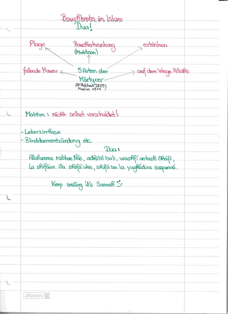 Handschriftliche Notiz: Bauchkrankung und Märtyrertum