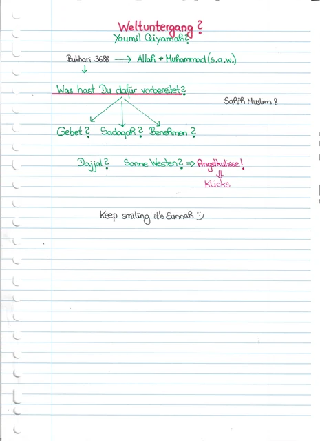 Handschriftliche Notiz: Weltuntergang und Vorbereitung