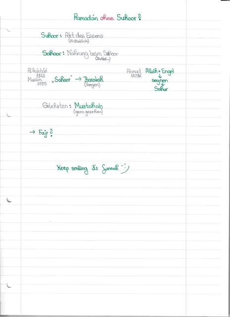 Handschriftliche Notiz: Ramadan ohne Suhoor?